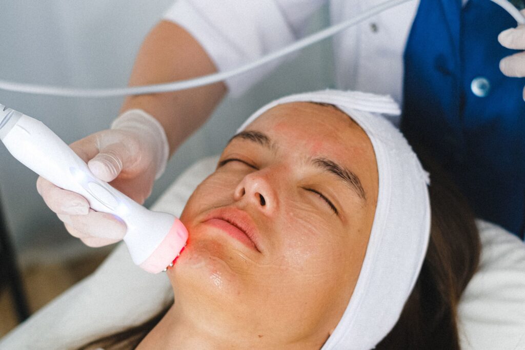 A person is receiving a clinic radiofrequency treatment.